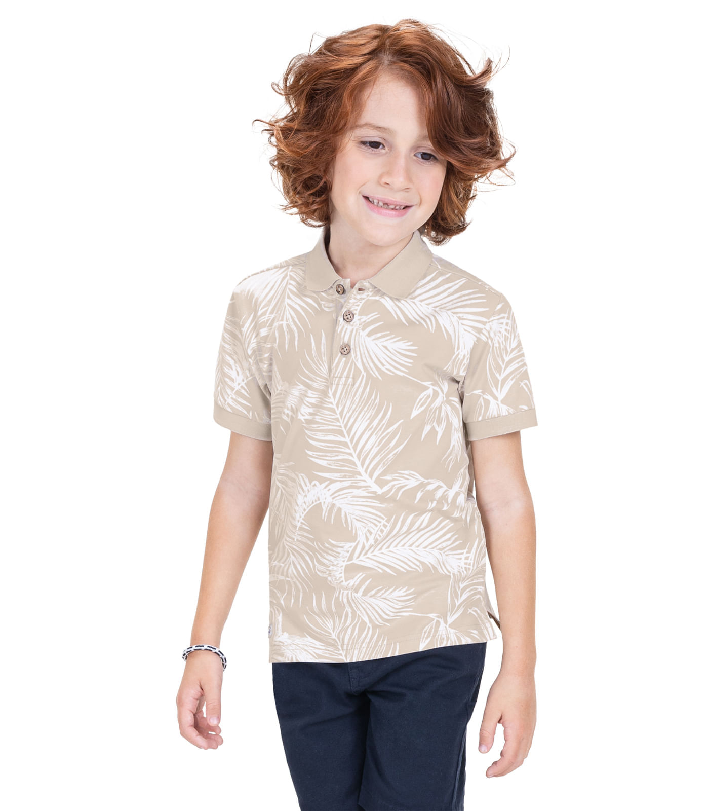 Polo Infantil Em Cotton Trick Nick Bege - imagem 1