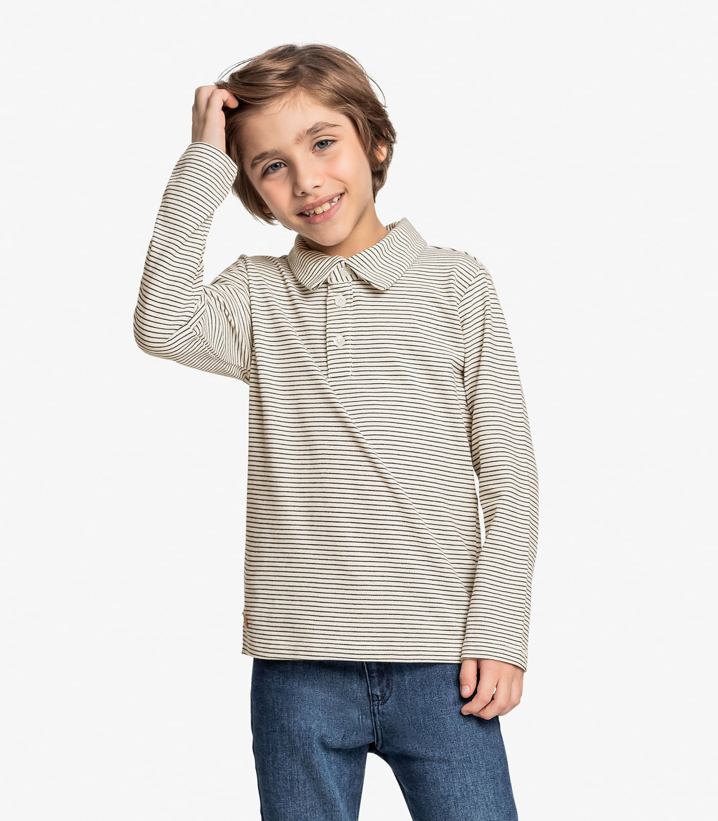 Camisa Listrada Infantil Manga Longa Trick Nick Bege - imagem 1