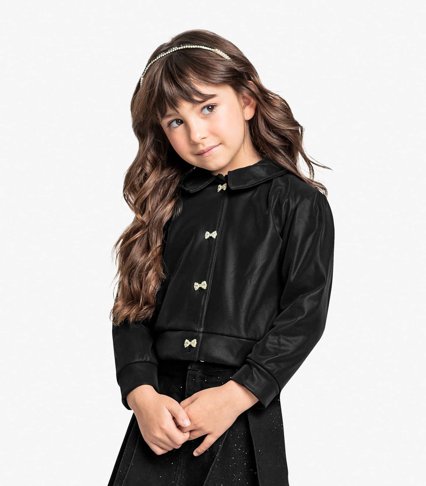 Jaqueta Infantil Feminina Em Suede Trick Nick Preto - imagem 1