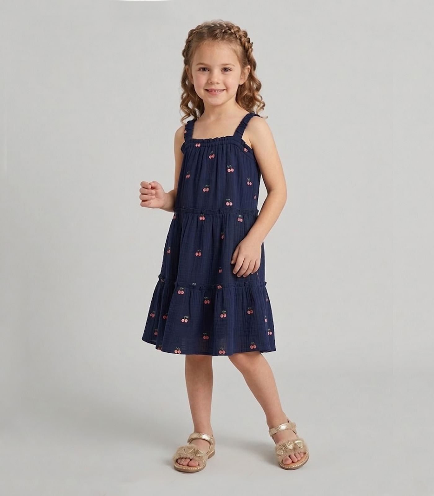 Vestido Infantil em Gaze Bordada Trick Nick Azul - imagem 1