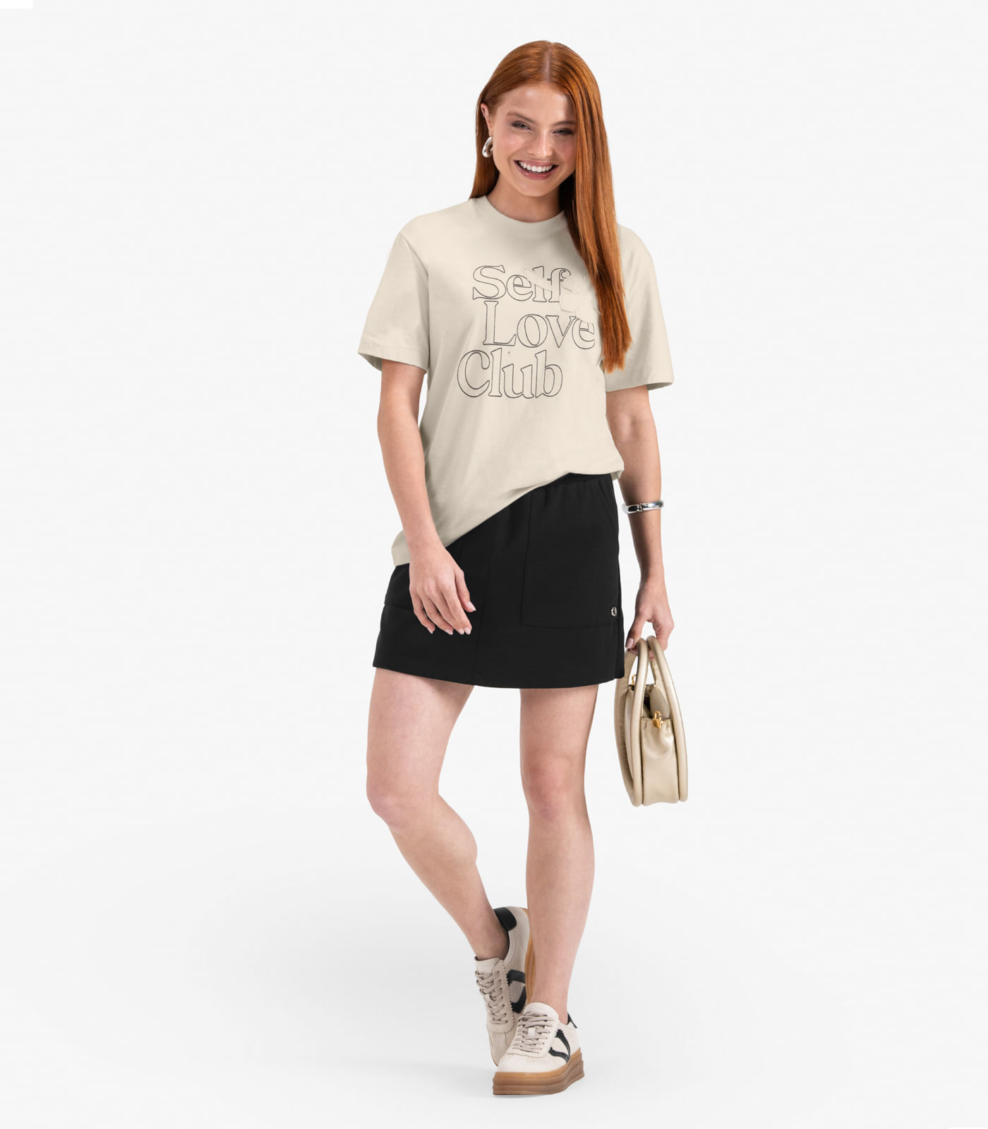 Camiseta Juvenil Manga Curta em Meia Malha Minty Bege - imagem 1