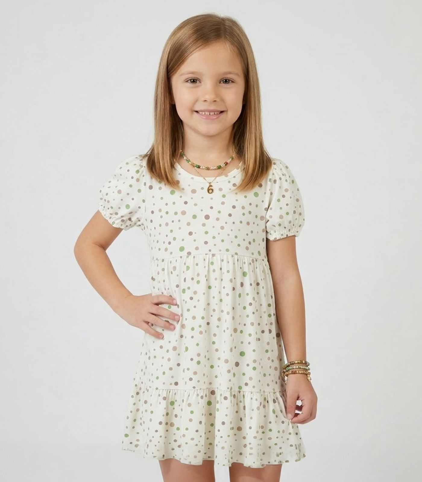 Vestido Infantil Com Franzido na Saia Select Bege - imagem 1