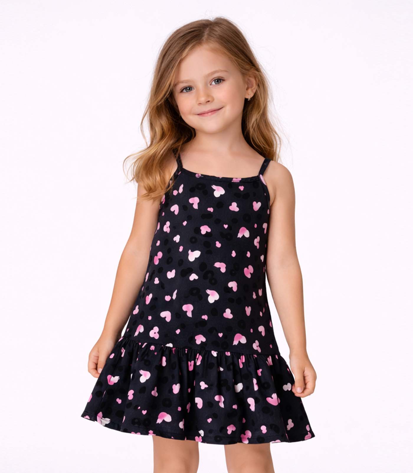 Vestido Infantil Com Alças E Babado Select Preto - imagem 1