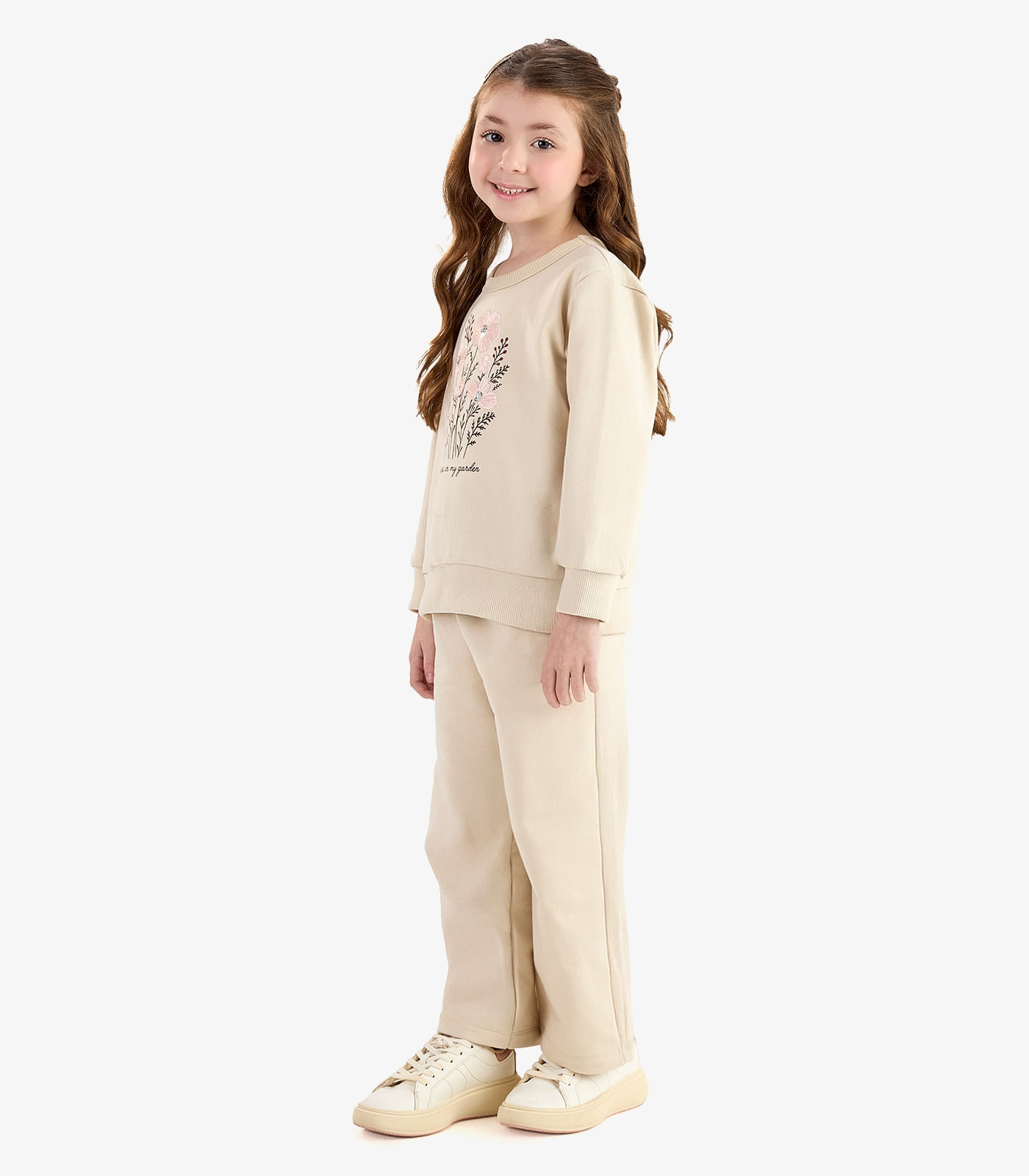 Conjunto Blusão Com Calça Wide Moletom Rovi Kids Bege - imagem 1
