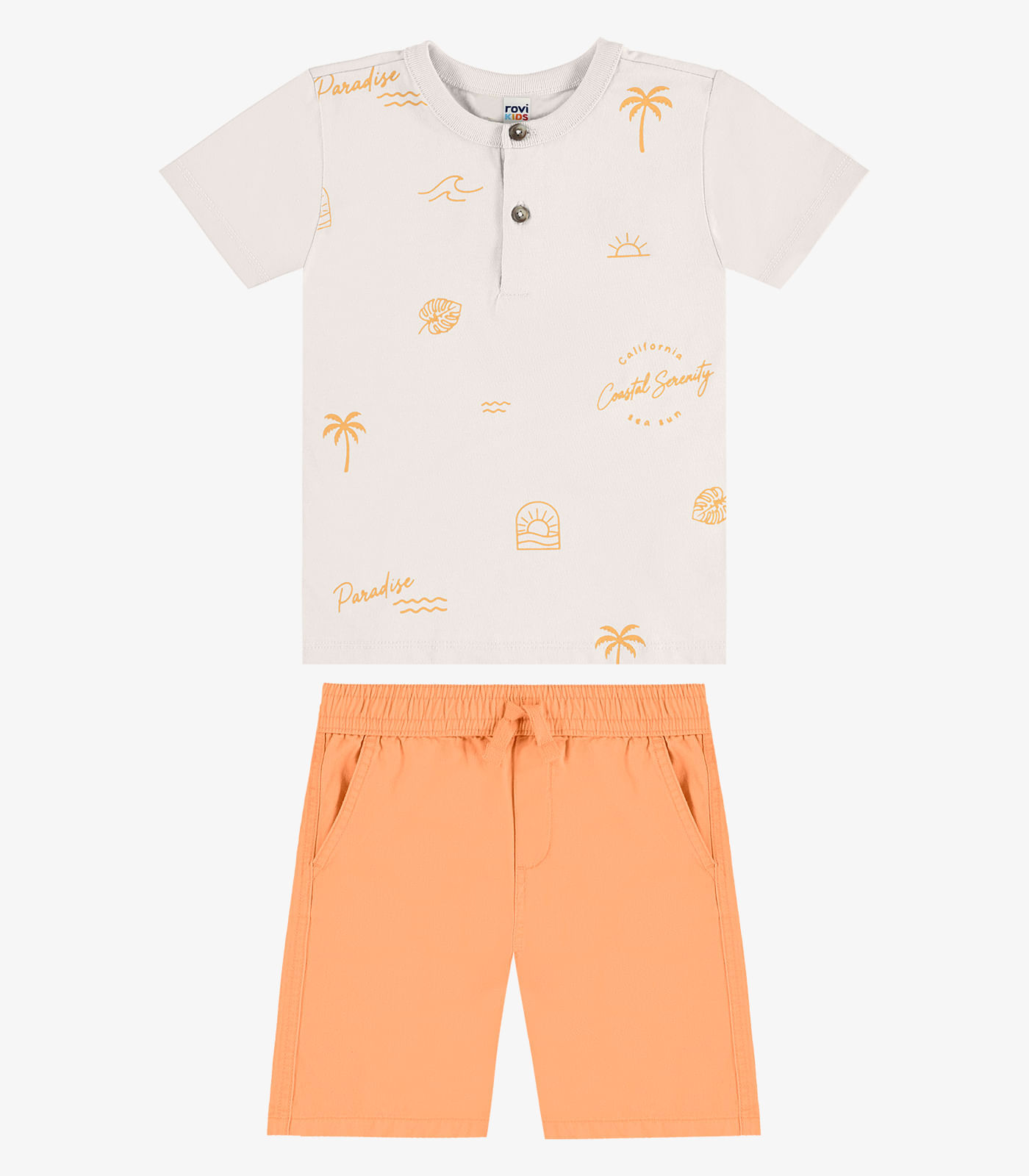 Conjunto Camiseta Com Bermuda Infantil Rovi Kids Bege - imagem 1