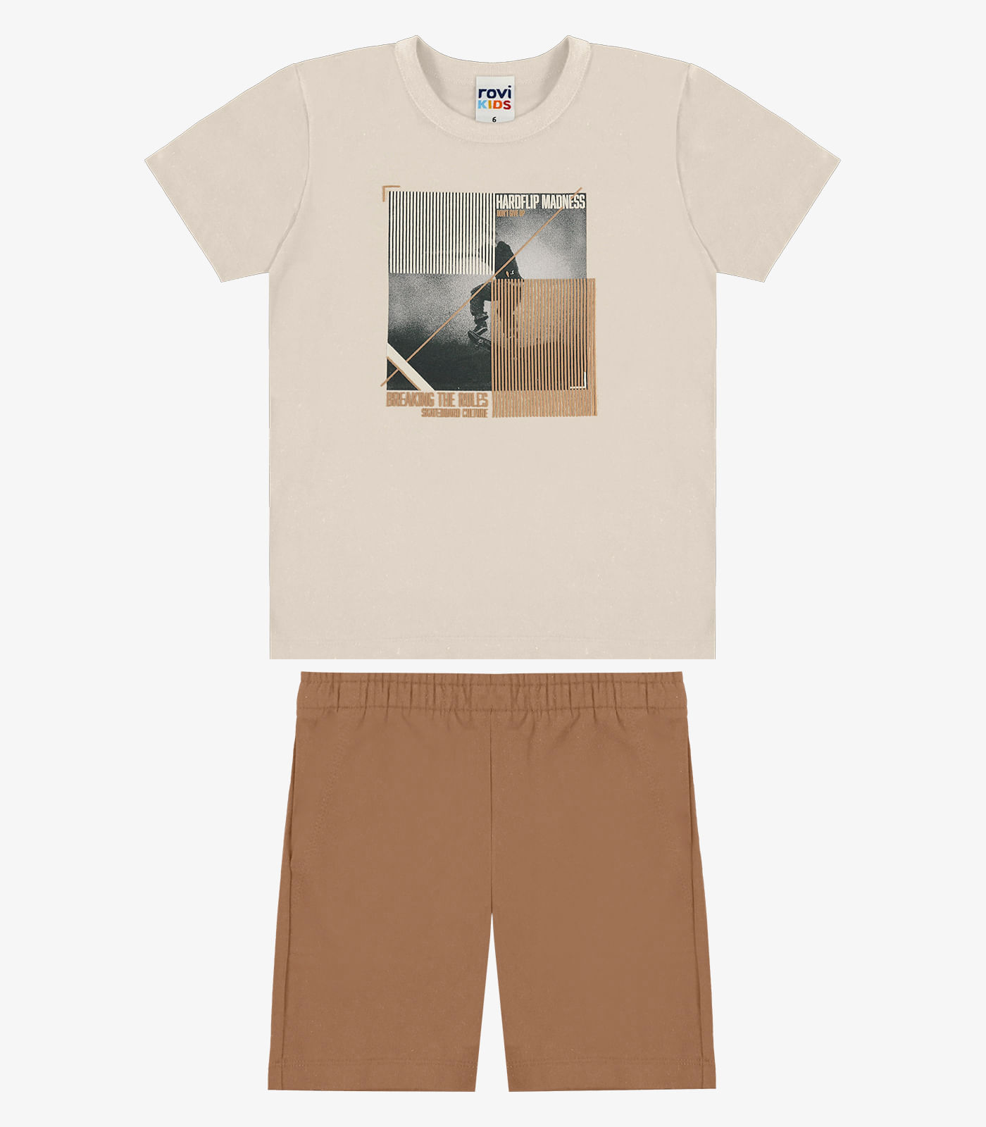 Conjunto Camiseta Com Bermuda Infantil Rovi Kids Bege - imagem 1
