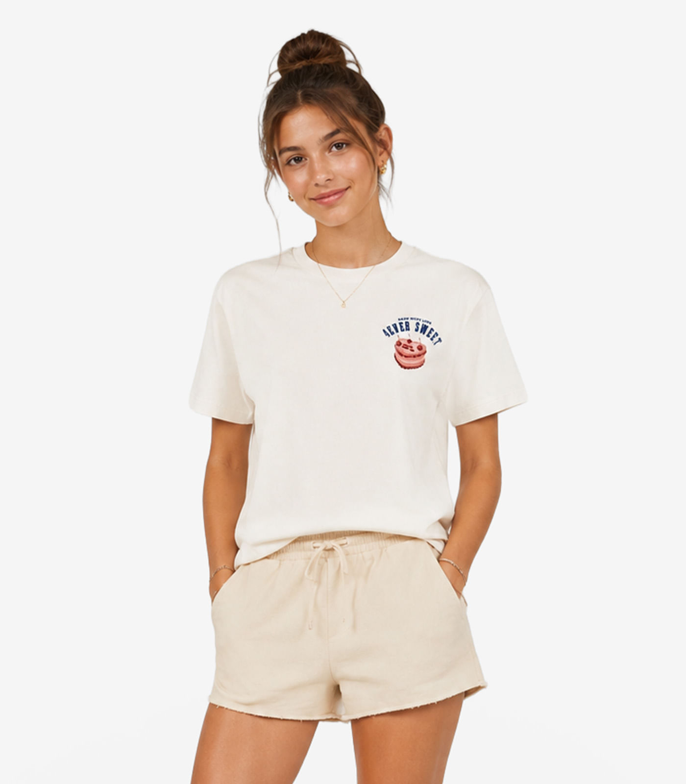 T-Shirt Feminina Meia Malha Com Estampa Minty Bege - imagem 1