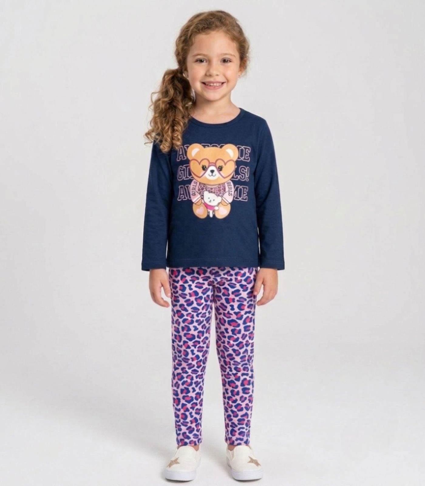 Conjunto Algodão Menina Blusa Longa E Calça Kappes Azul - imagem 1