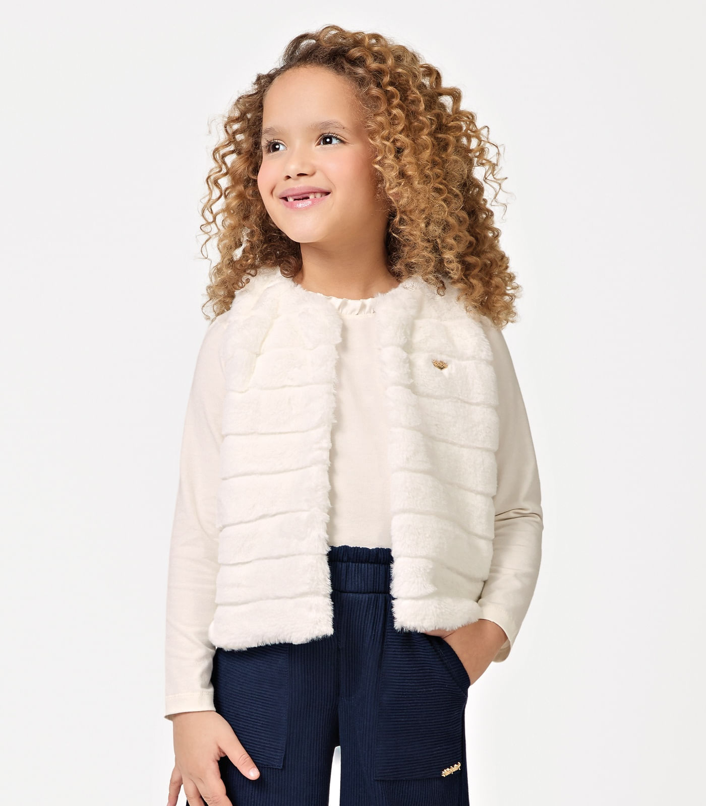 Colete Menina Pelo Trick Nick Bege - imagem 1