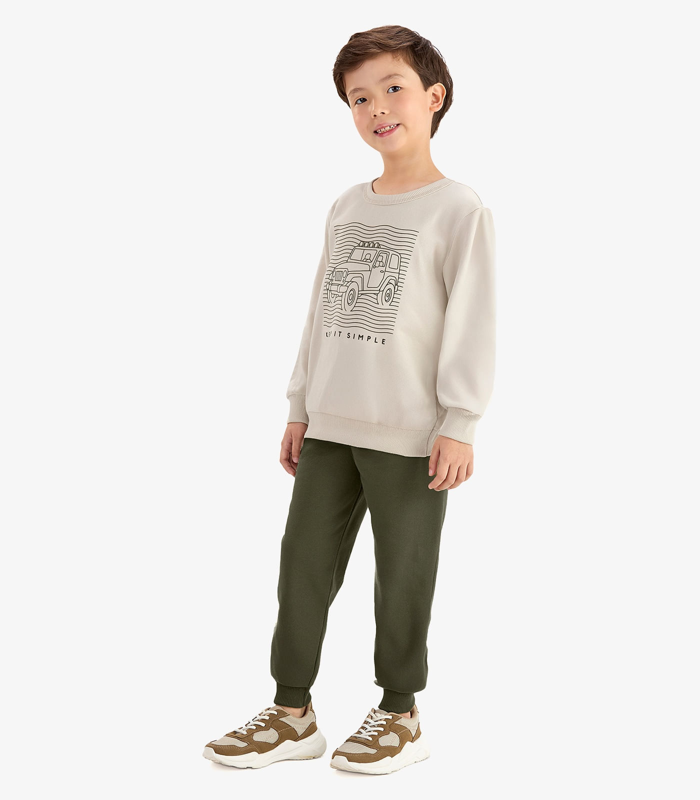 Conjunto Blusão e Calça Moletom Sarjado Rovi Kids Bege - imagem 1