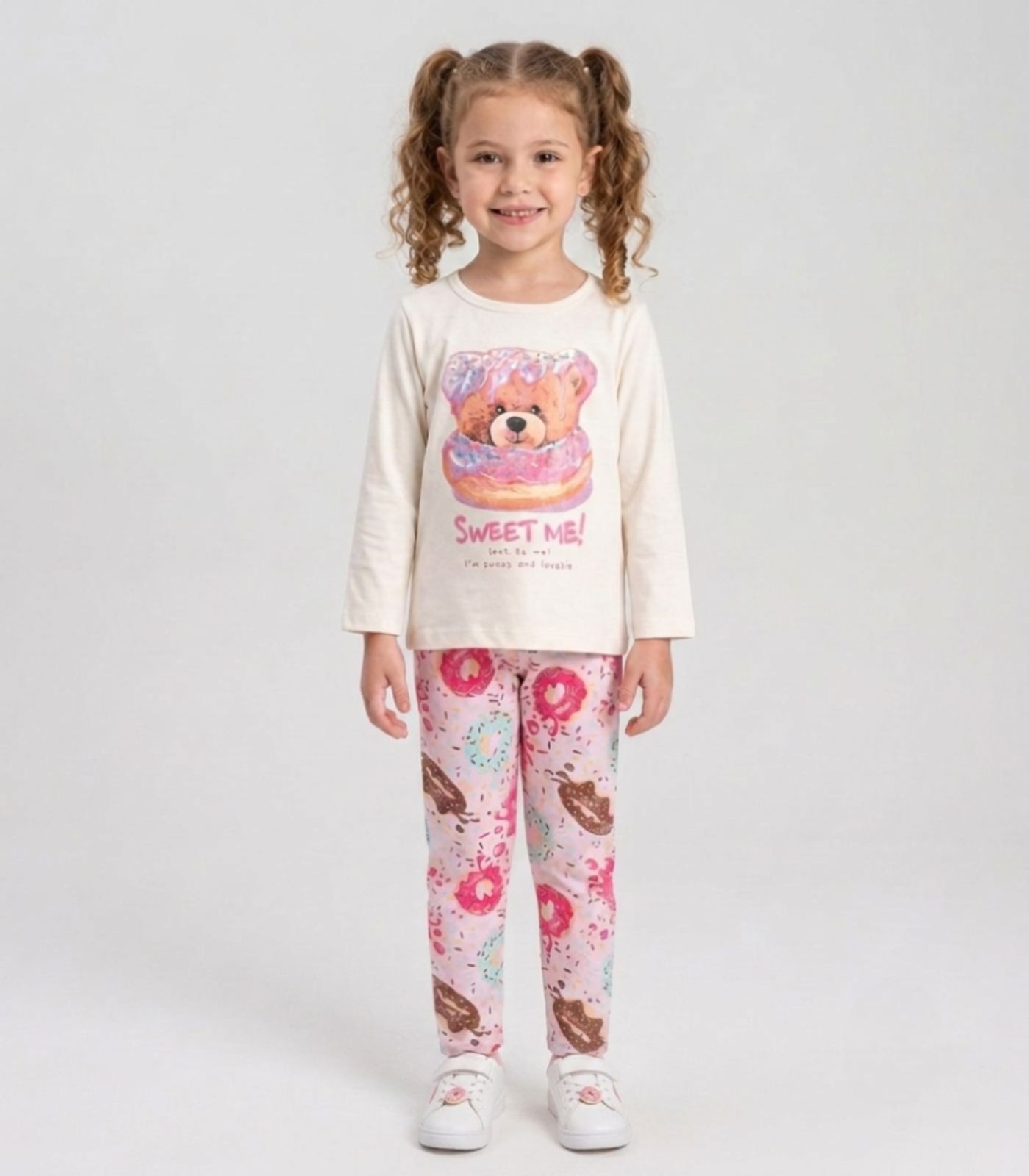 Conjunto Algodão Menina Blusa Longa E Calça Kappes Bege - imagem 1