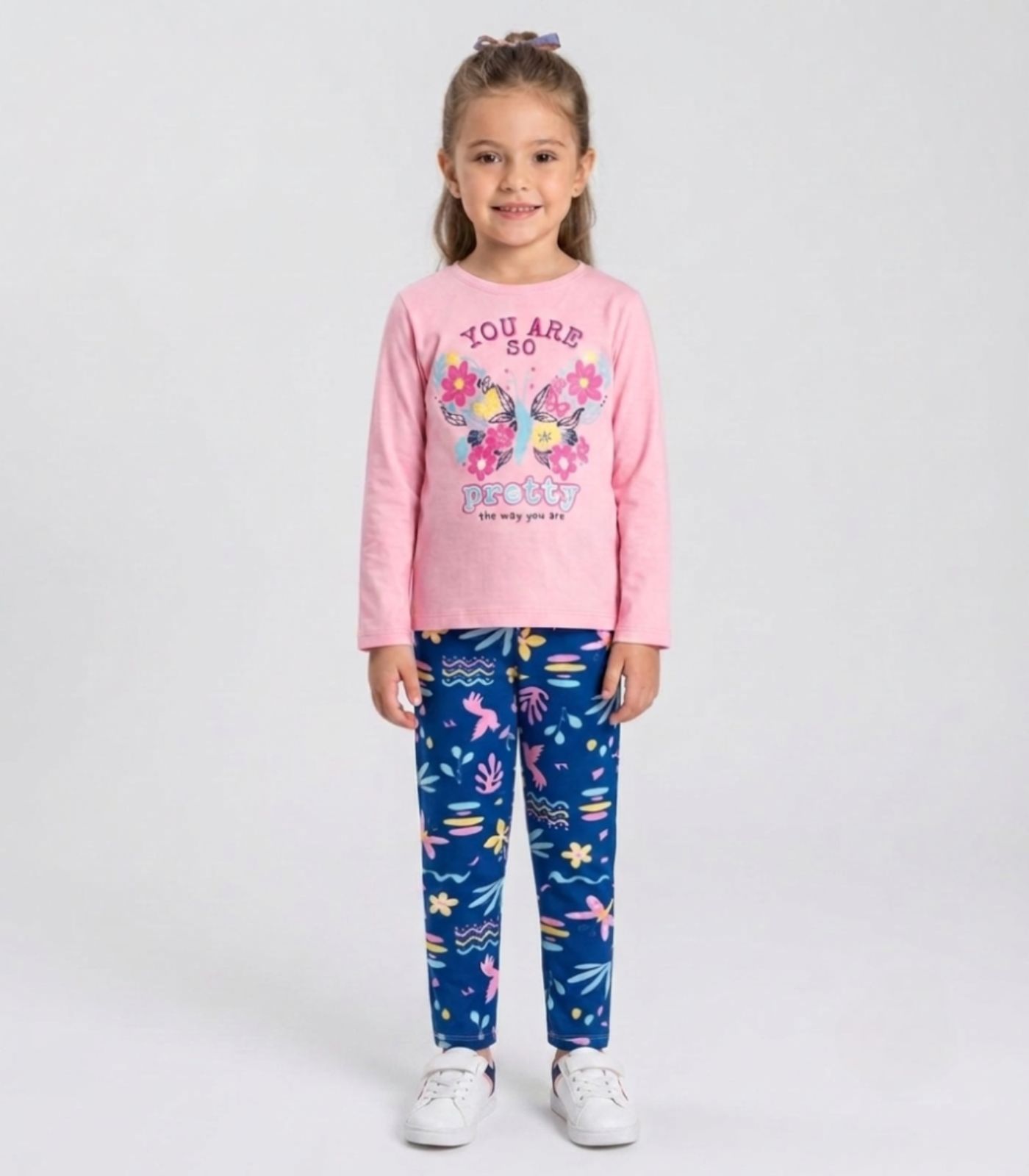 Conjunto Algodão Menina Blusa Longa E Calça Kappes Rosa - imagem 1