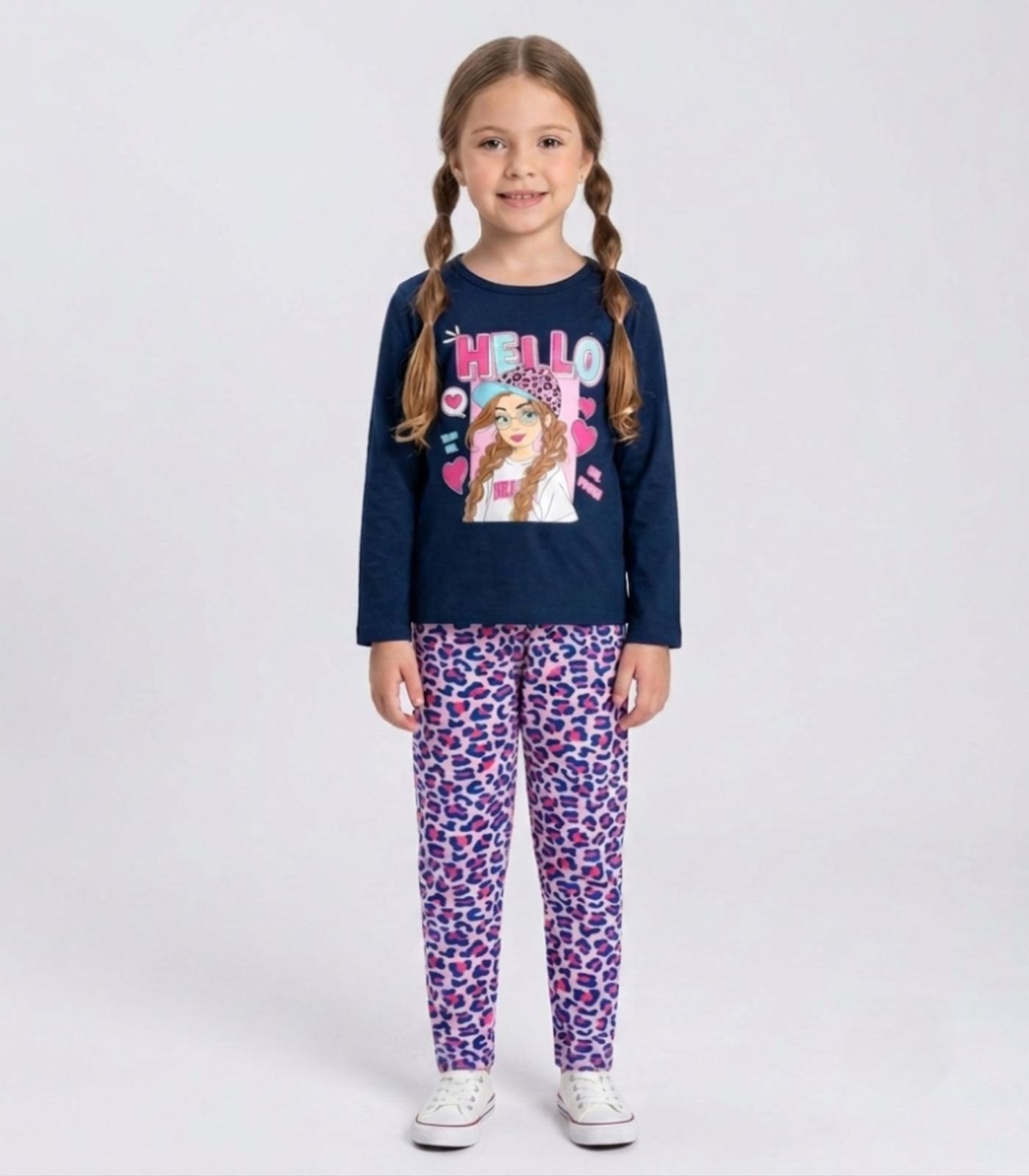 Conjunto Algodão Menina Blusa Longa E Calça Kappes Azul - imagem 1
