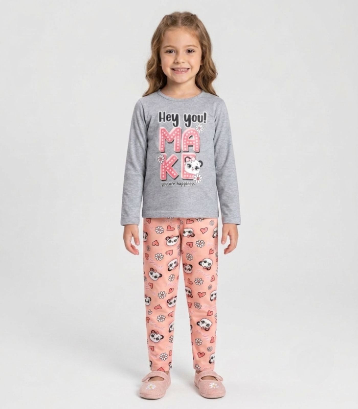 Conjunto Algodão Menina Blusa Longa E Calça Kappes Cinza - imagem 1