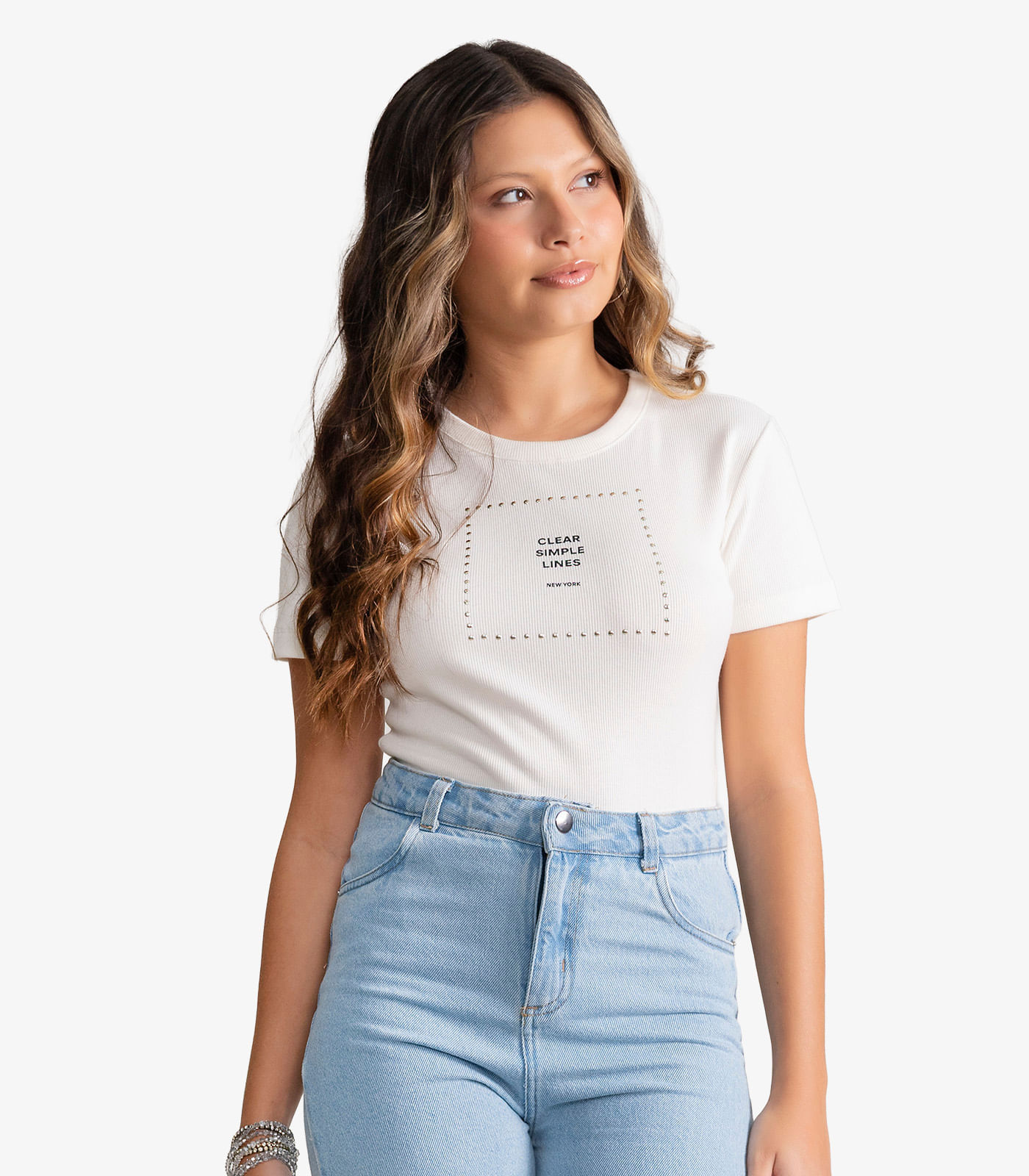 Blusa Feminina Em Ribana Com Termocolante Minty Bege - imagem 1