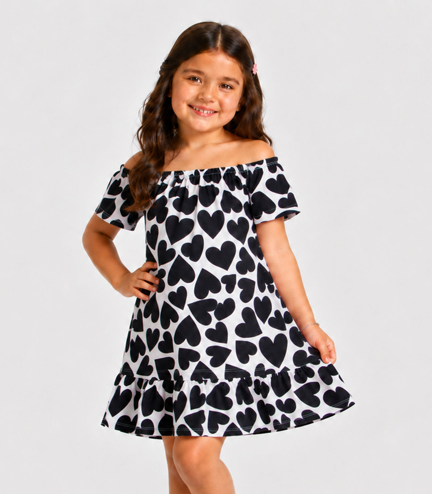 Vestido Infantil Estampado Infinita Cor Bege - imagem 1