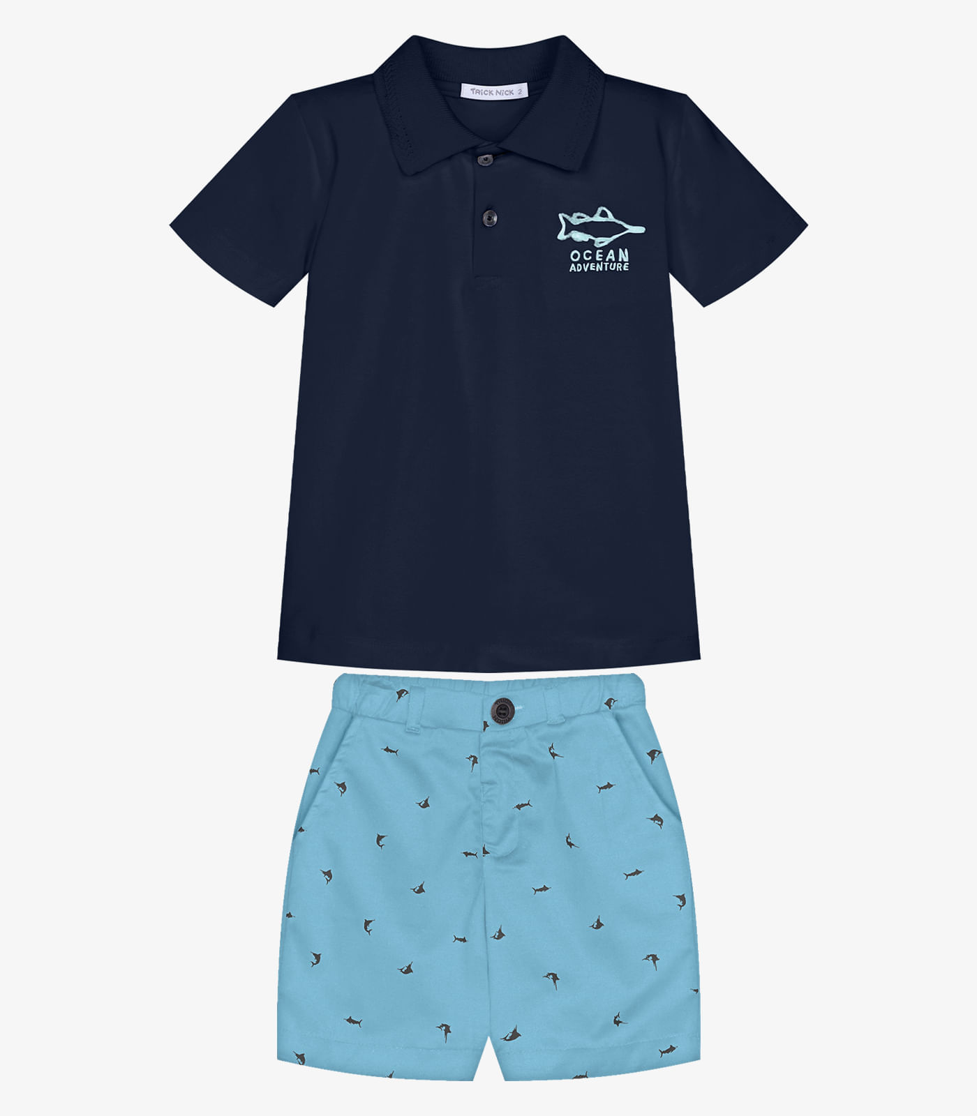 Conjunto Infantil Polo Com Bermuda Trick Nick Azul - imagem 1