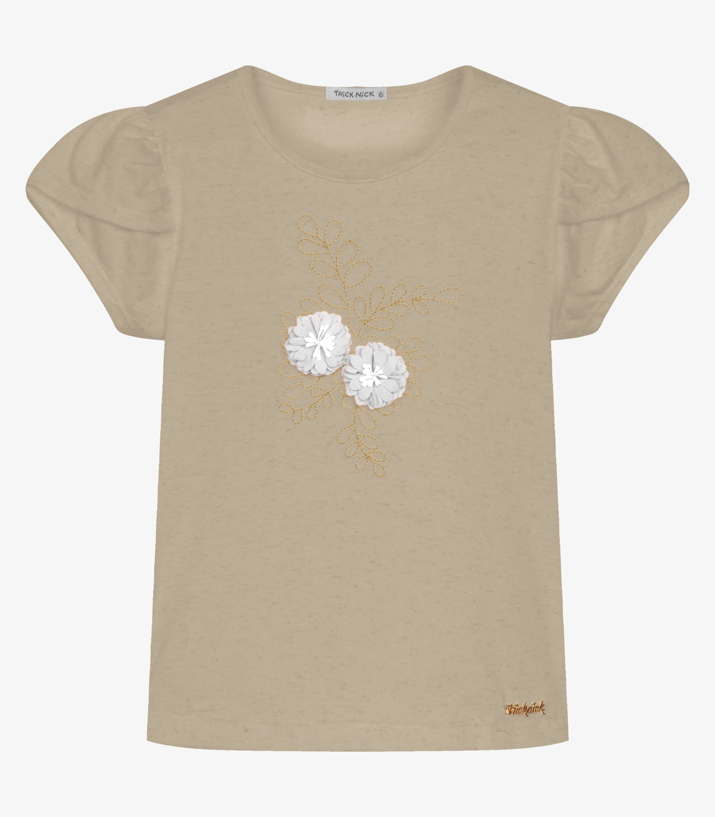 Blusa Infantil Meia Malha Com Bordado Trick Nick Bege - imagem 1