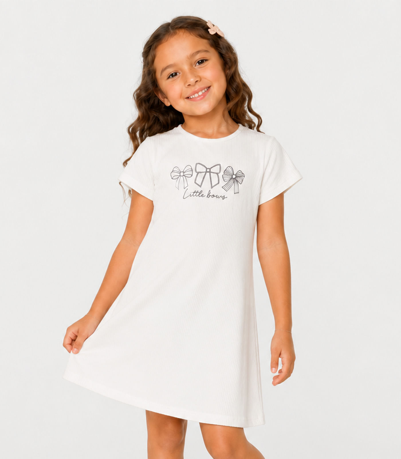 Vestido Infantil Ribana Canelada E Estampa Select Bege - imagem 1