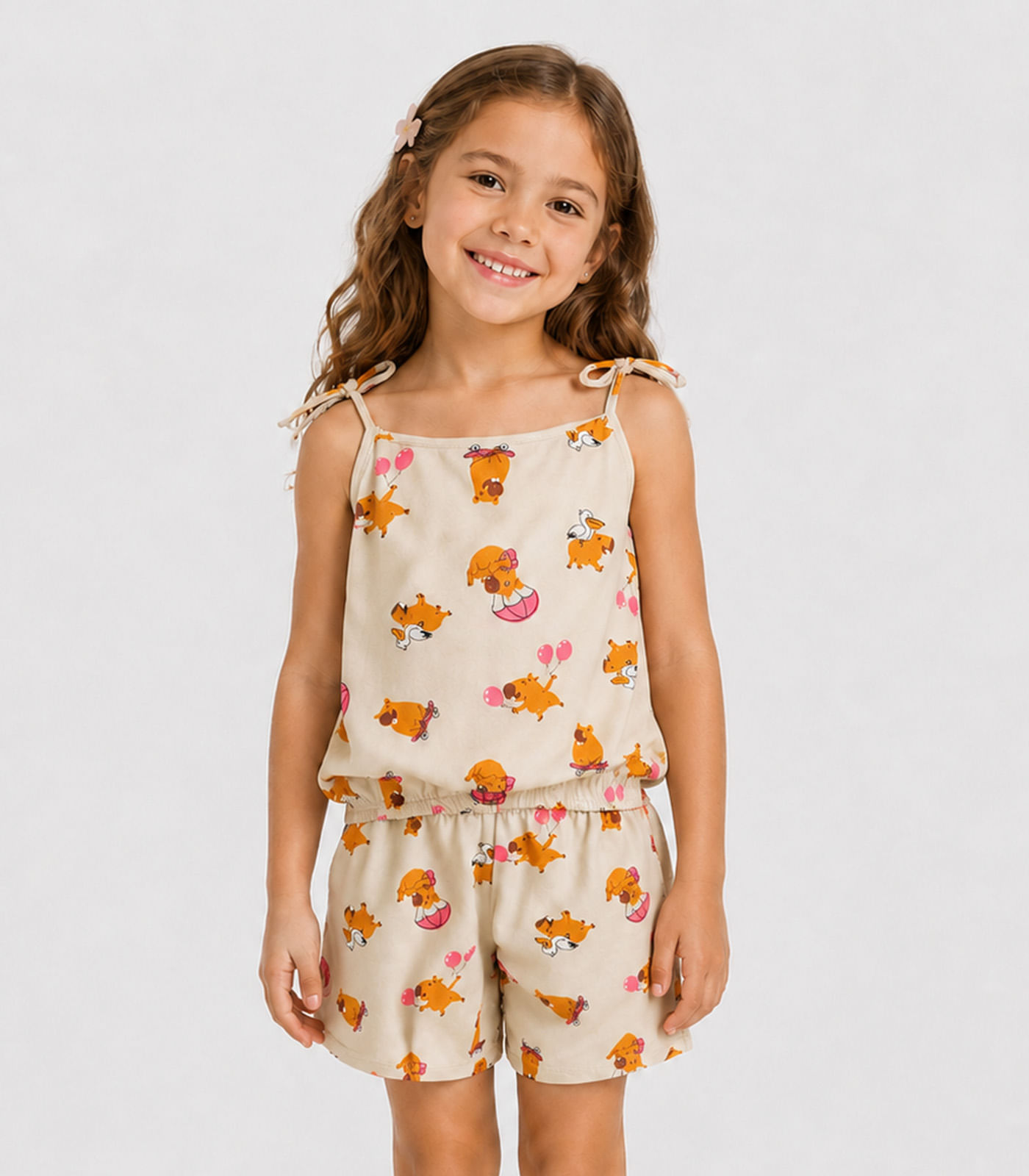 Conjunto Infantil Blusa de Alça e Short Select Bege - imagem 1