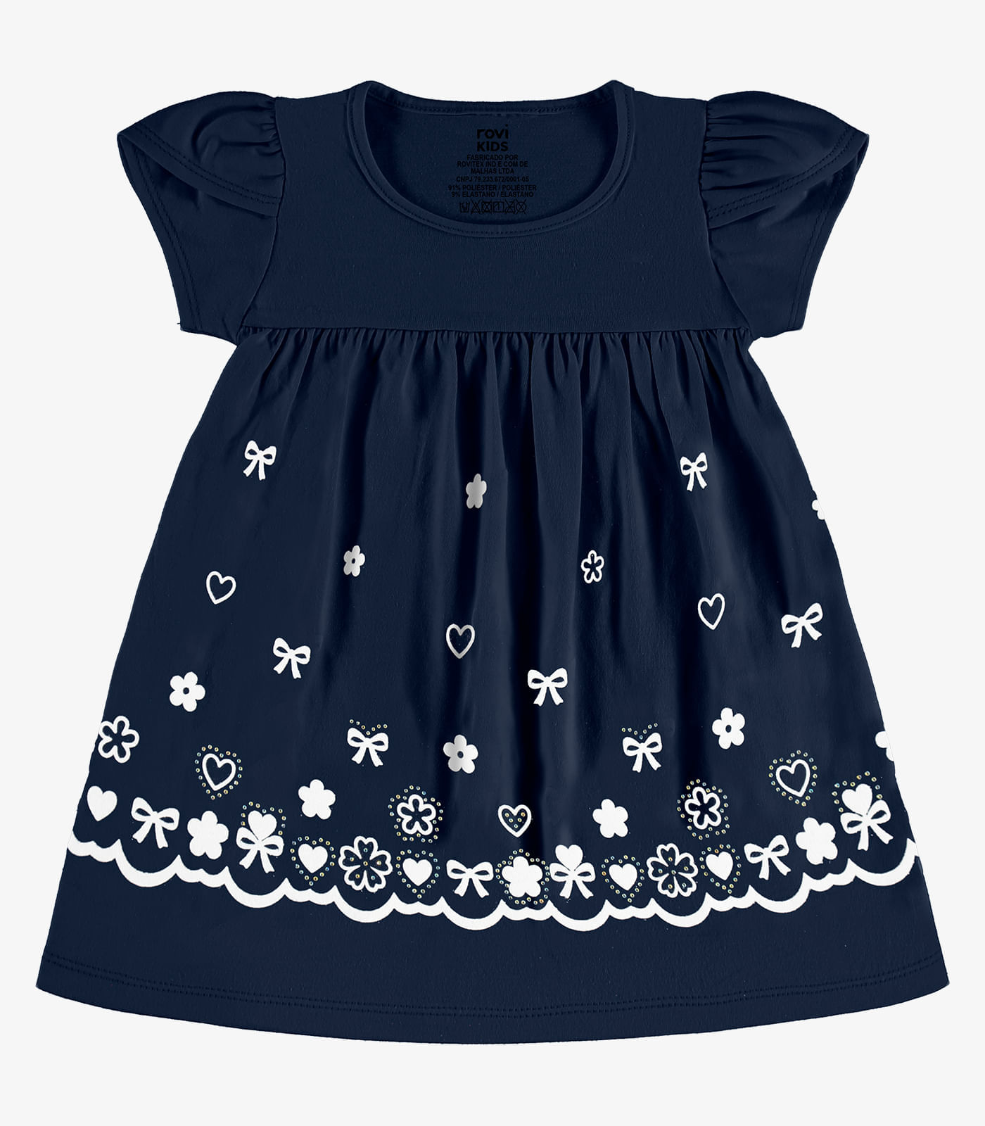 Vestido Infantil Estampado Meia Malha Rovi Kids Azul - imagem 1