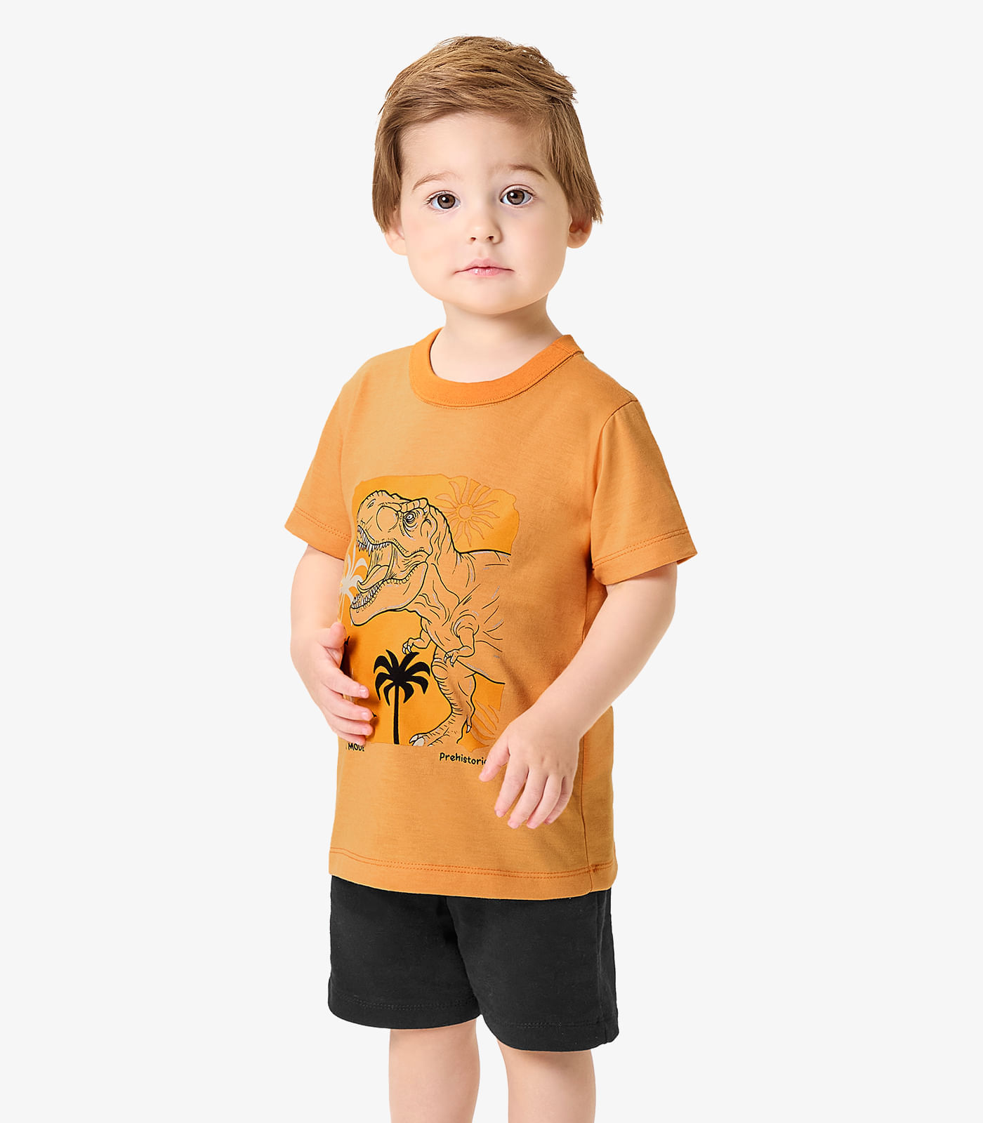 Conjunto Camiseta Com Bermuda Infantil Rovi Kids Marrom - imagem 1