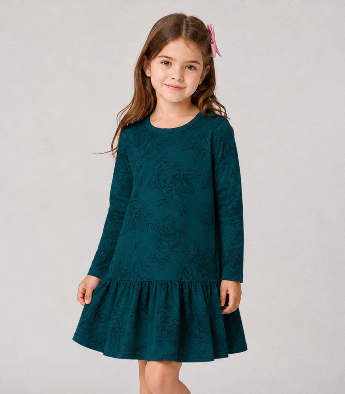 Vestido Infantil Manga Longa Estampado Select Verde - imagem 1