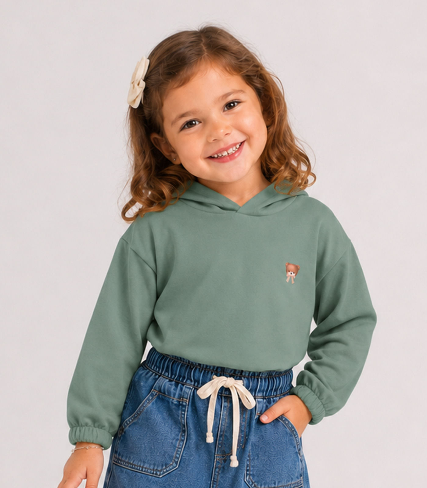 Blusão Com Capuz Infantil Menina Moletom Select Verde - imagem 1