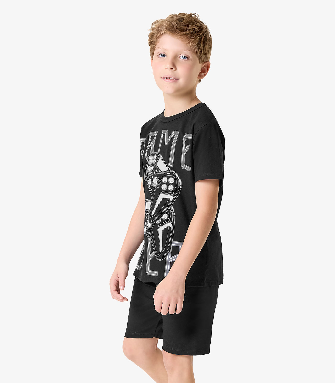 Pijama Camiseta Com Bermuda Infantil Rovi Kids Preto - imagem 1