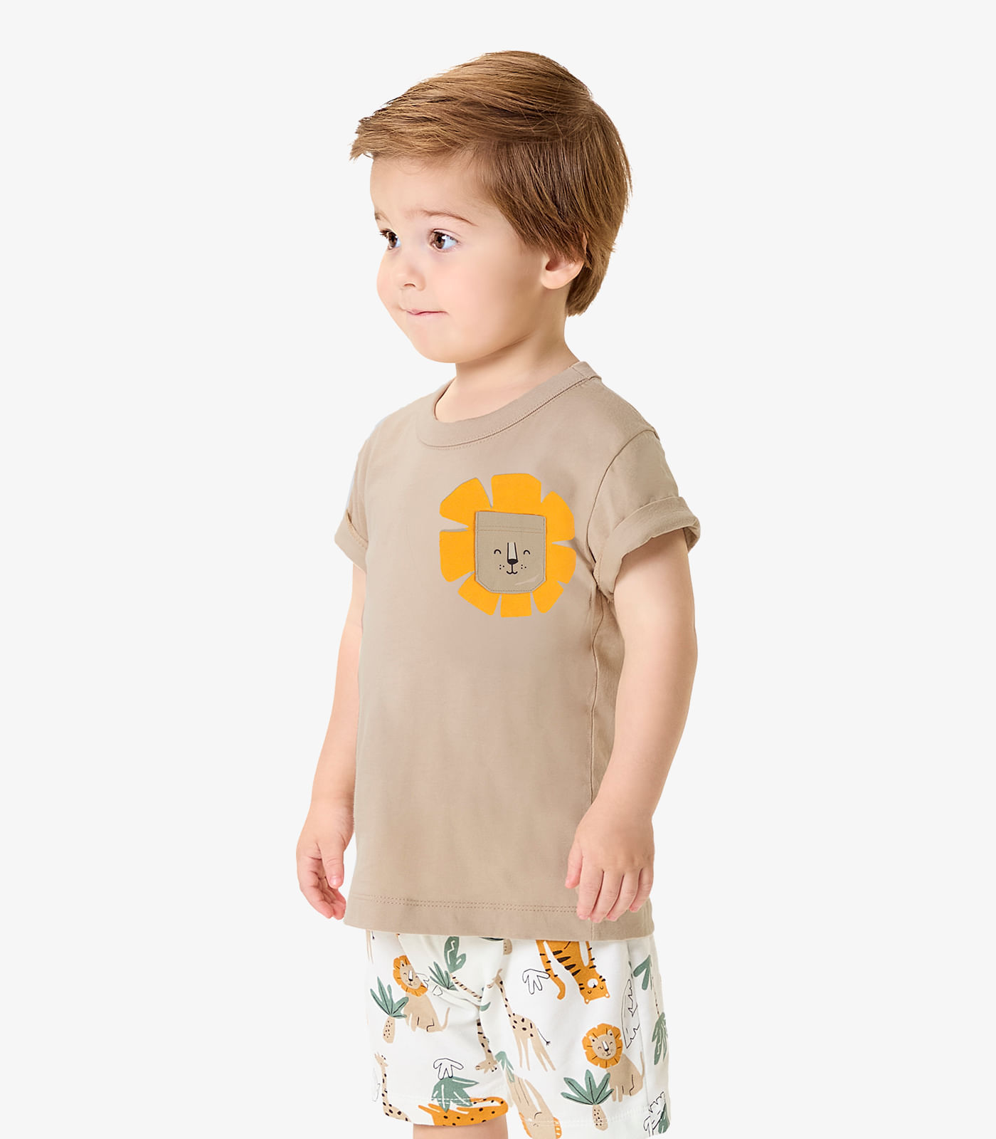 Conjunto Camiseta Com Bermuda Infantil Rovi Kids Bege - imagem 1