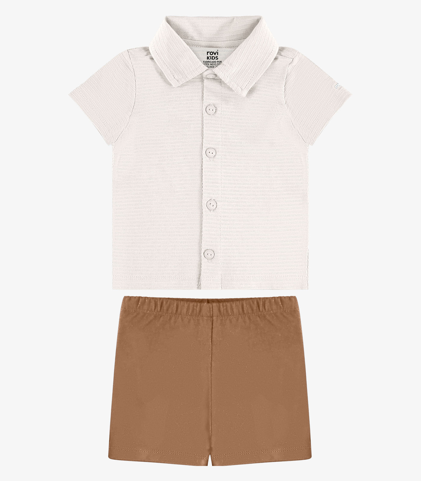 Conjunto Infantil Camiseta Com Bermuda Rovi Kids Bege - imagem 1