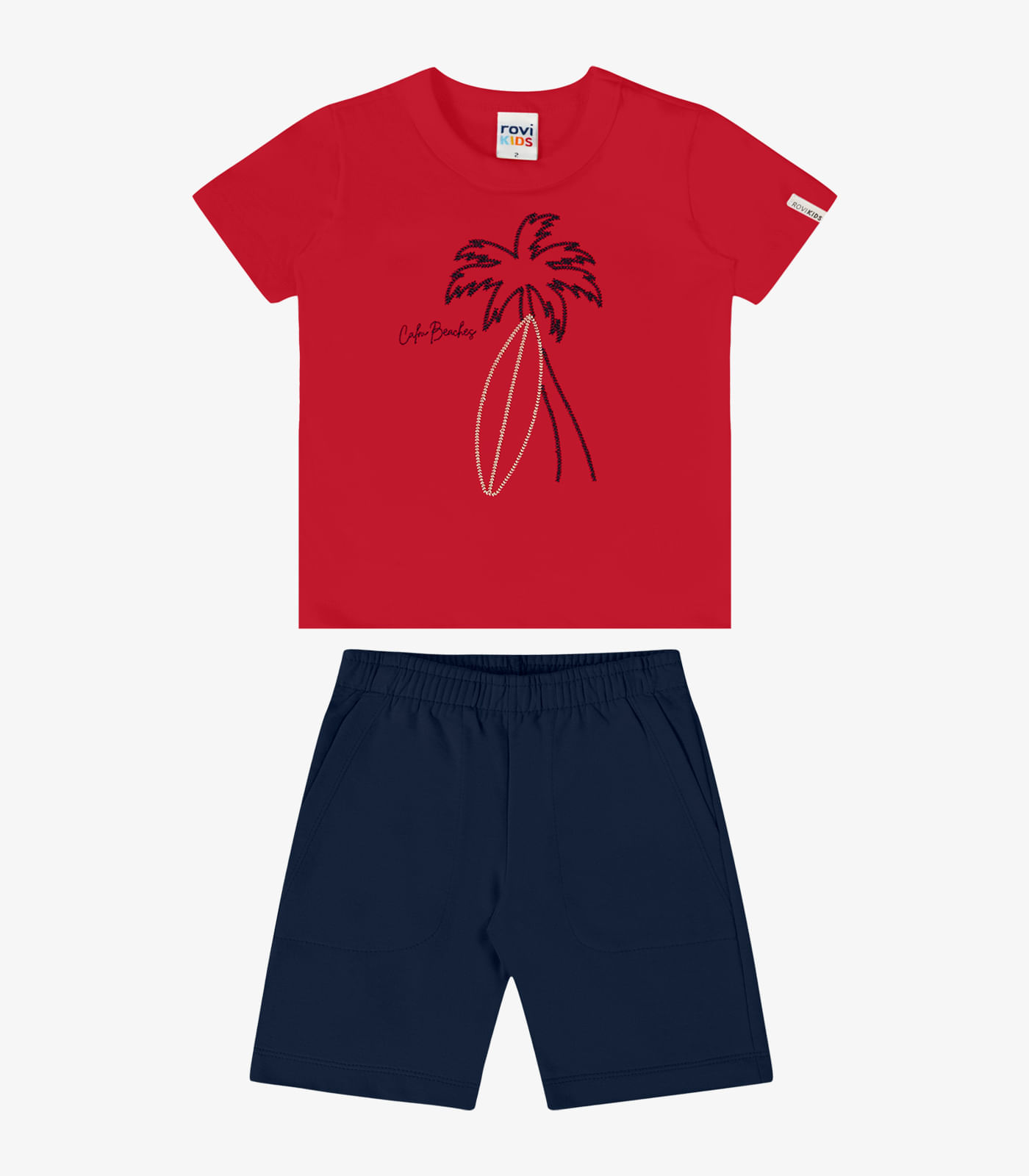 Conjunto Verão Menino Com Bordado Rovi Kids Vermelho - imagem 1
