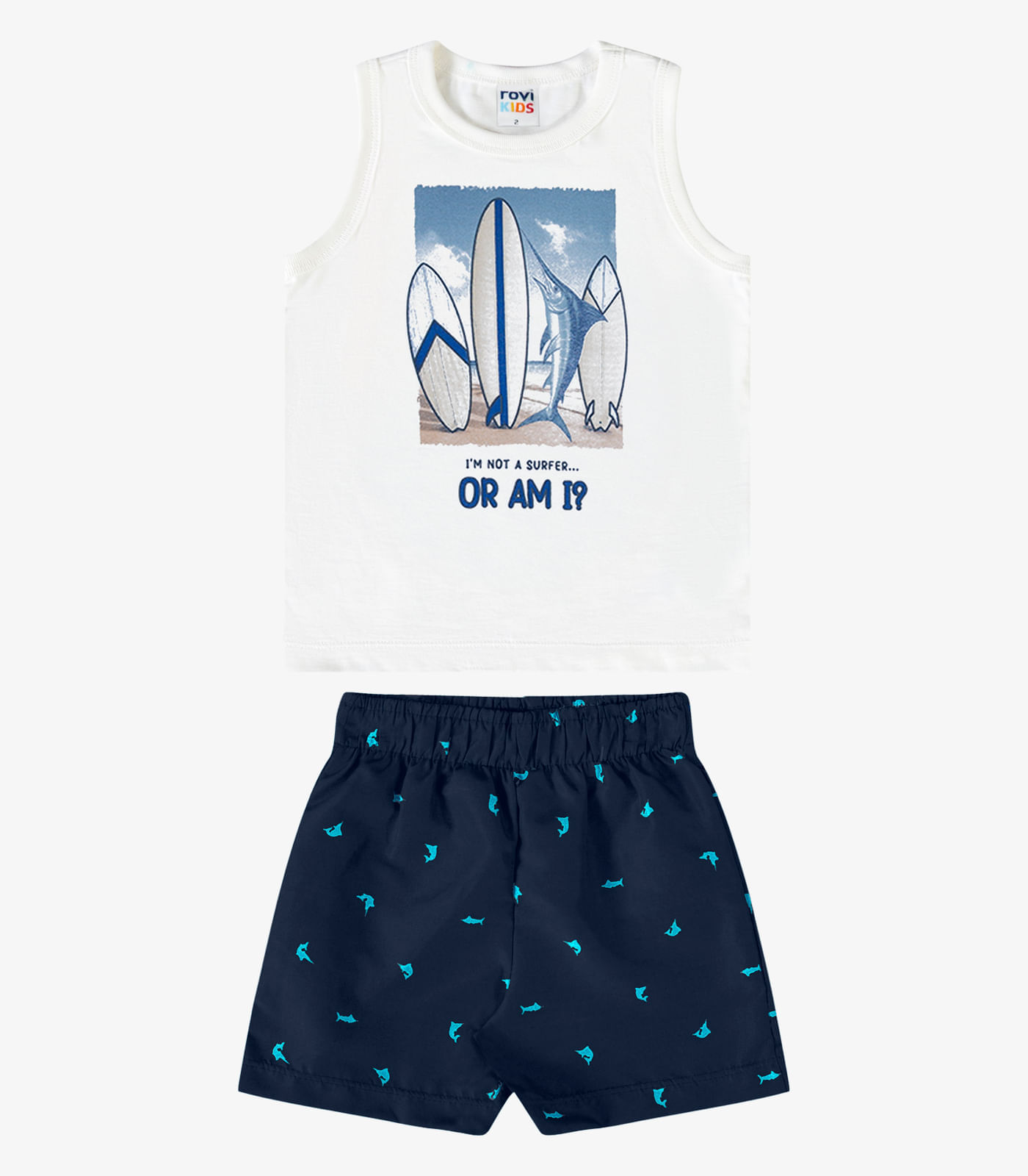 Conjunto Verão Menino Regata Rovi Kids Branco - imagem 1