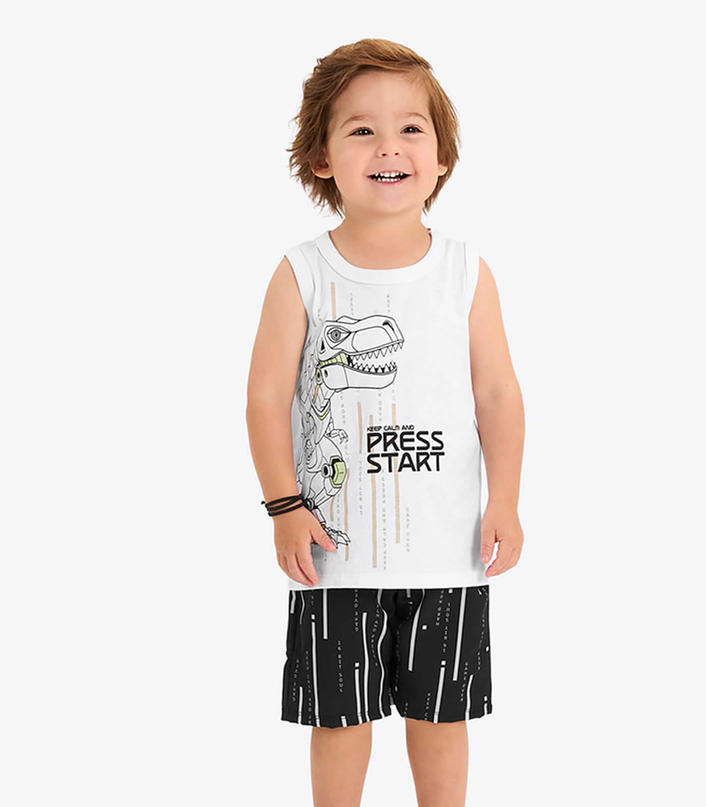 Conjunto Verão Menino Estampa Em Gel Rovi Kids Branco - imagem 1