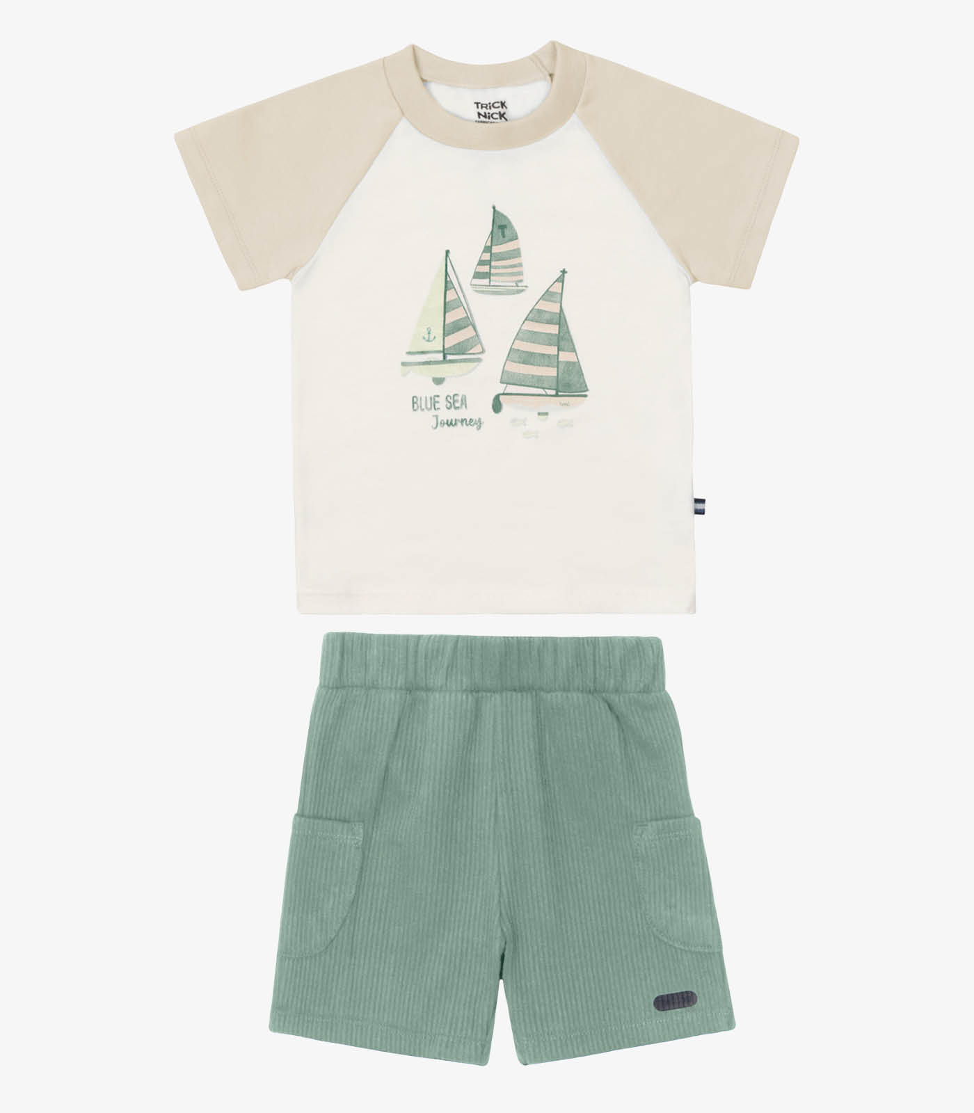 Conjunto Camiseta Com Bermuda Infantil Trick Nick Bege - imagem 1