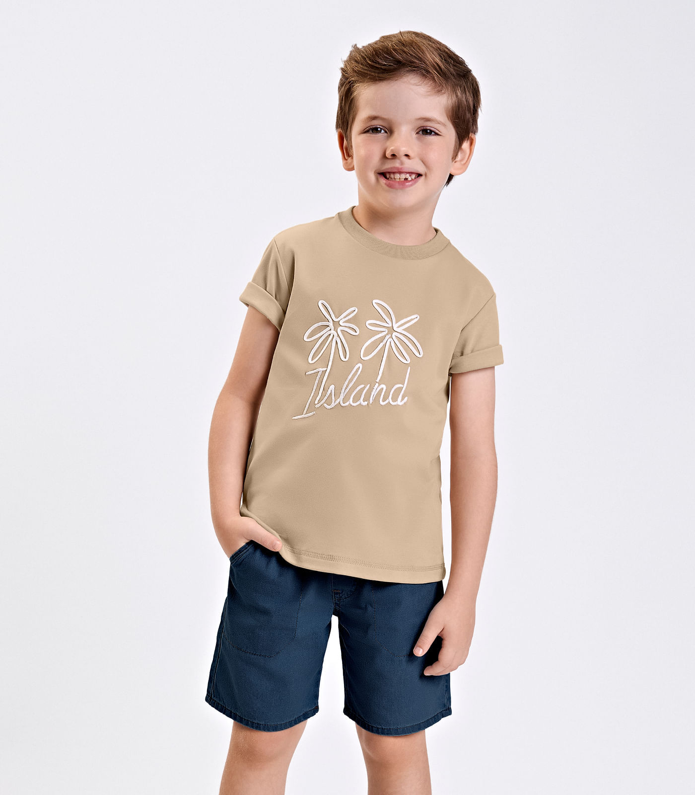 Conjunto Verão Menino Suedine Trick Nick Bege - imagem 1