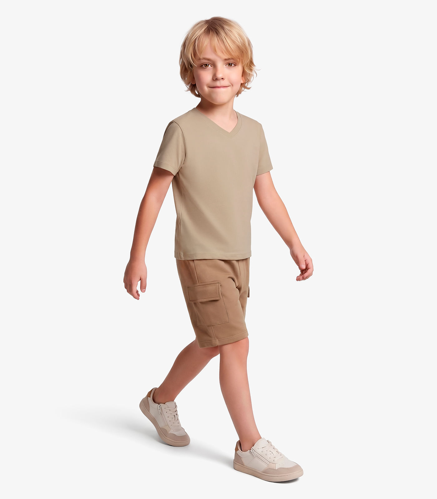 Camiseta Infantil Masculina Meia Malha Rovi Kids Bege - imagem 1