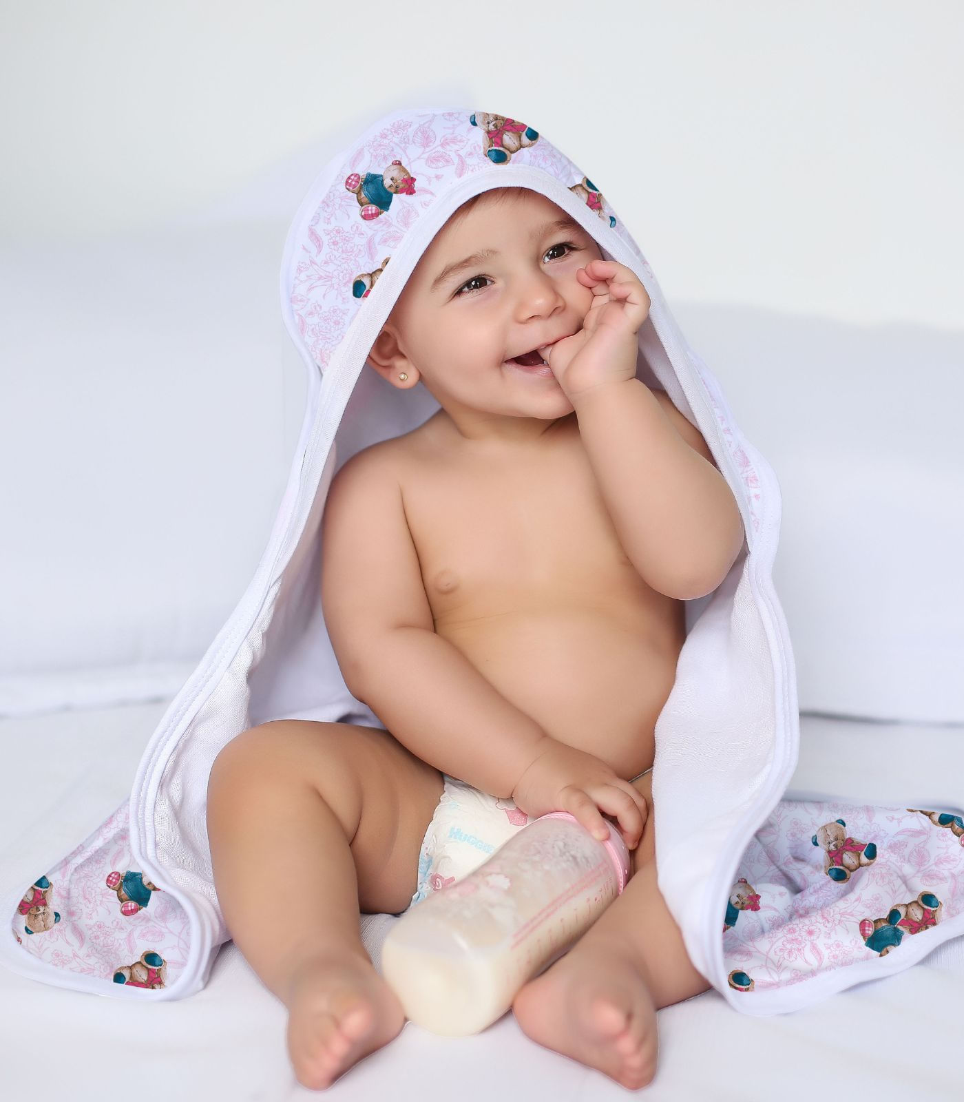 Toalha Com Capuz Bebê Vivaldi Rosa - imagem 1