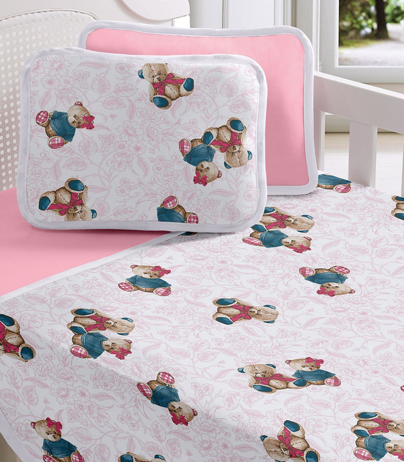 Jogo Cama Baby Estampado Vivaldi Rosa - imagem 1
