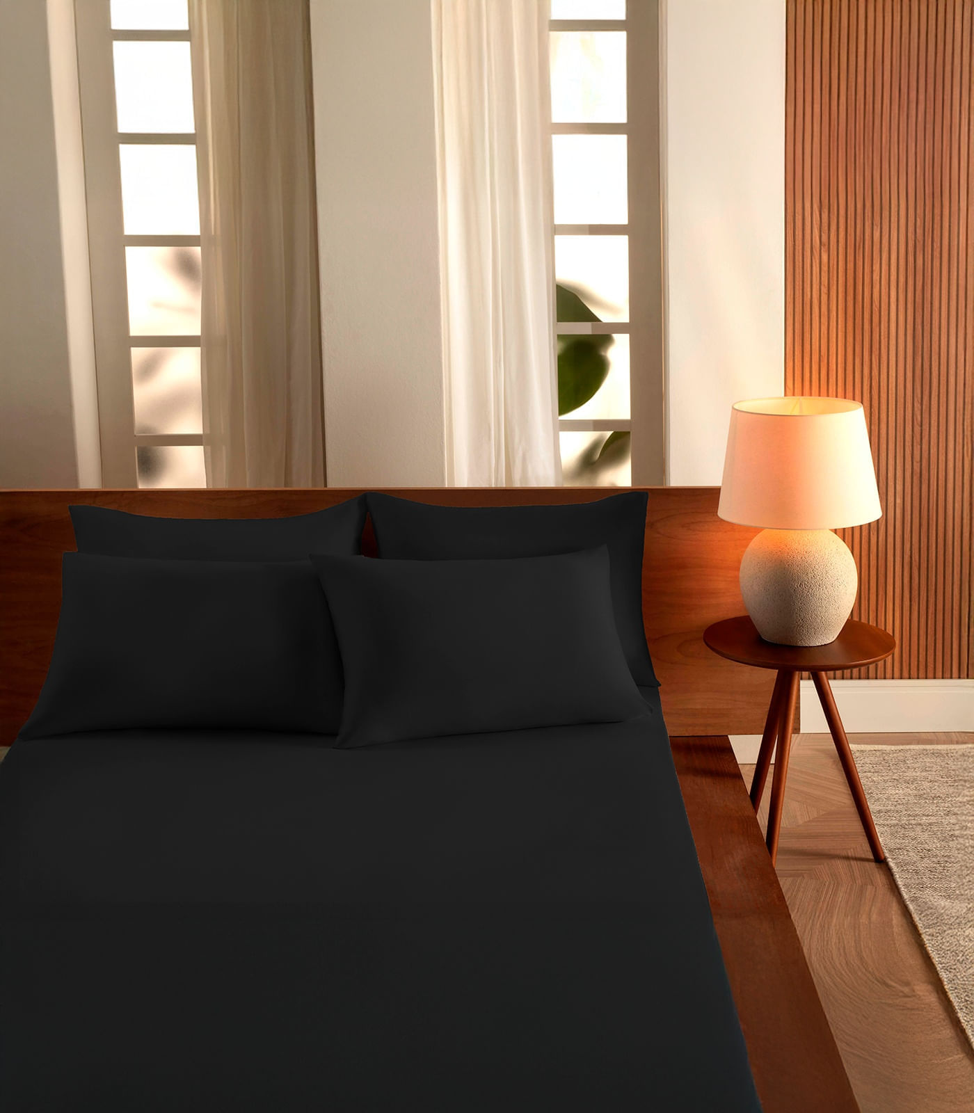 Jogo De Cama Queen Malha 3 Peças Liso Vivaldi Preto - imagem 1