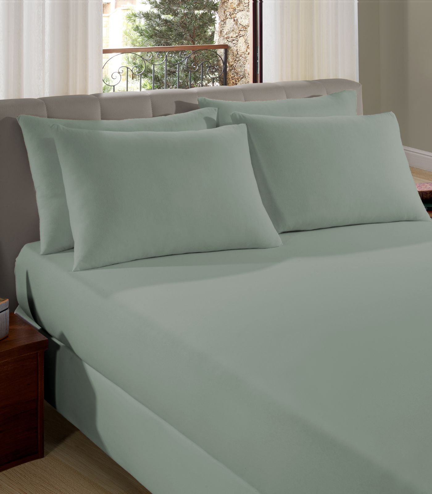 Lençol King Premium Fio Penteado Liso Vivaldi Verde - imagem 1