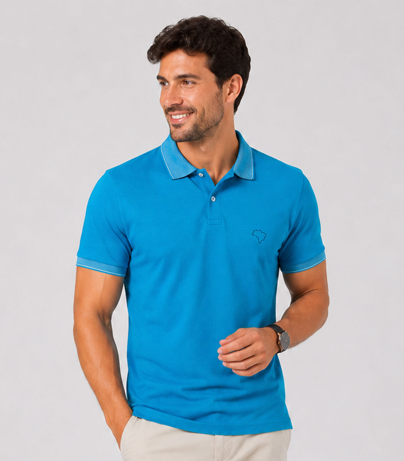 Camisa Polo Masculina Manga Curta Select Azul - imagem 1
