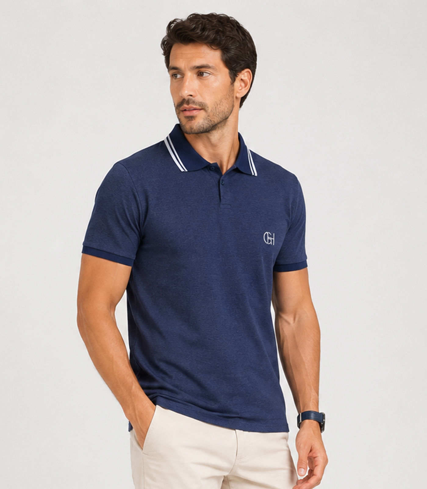 Camisa Polo Masculina Manga Curta Select Azul - imagem 1