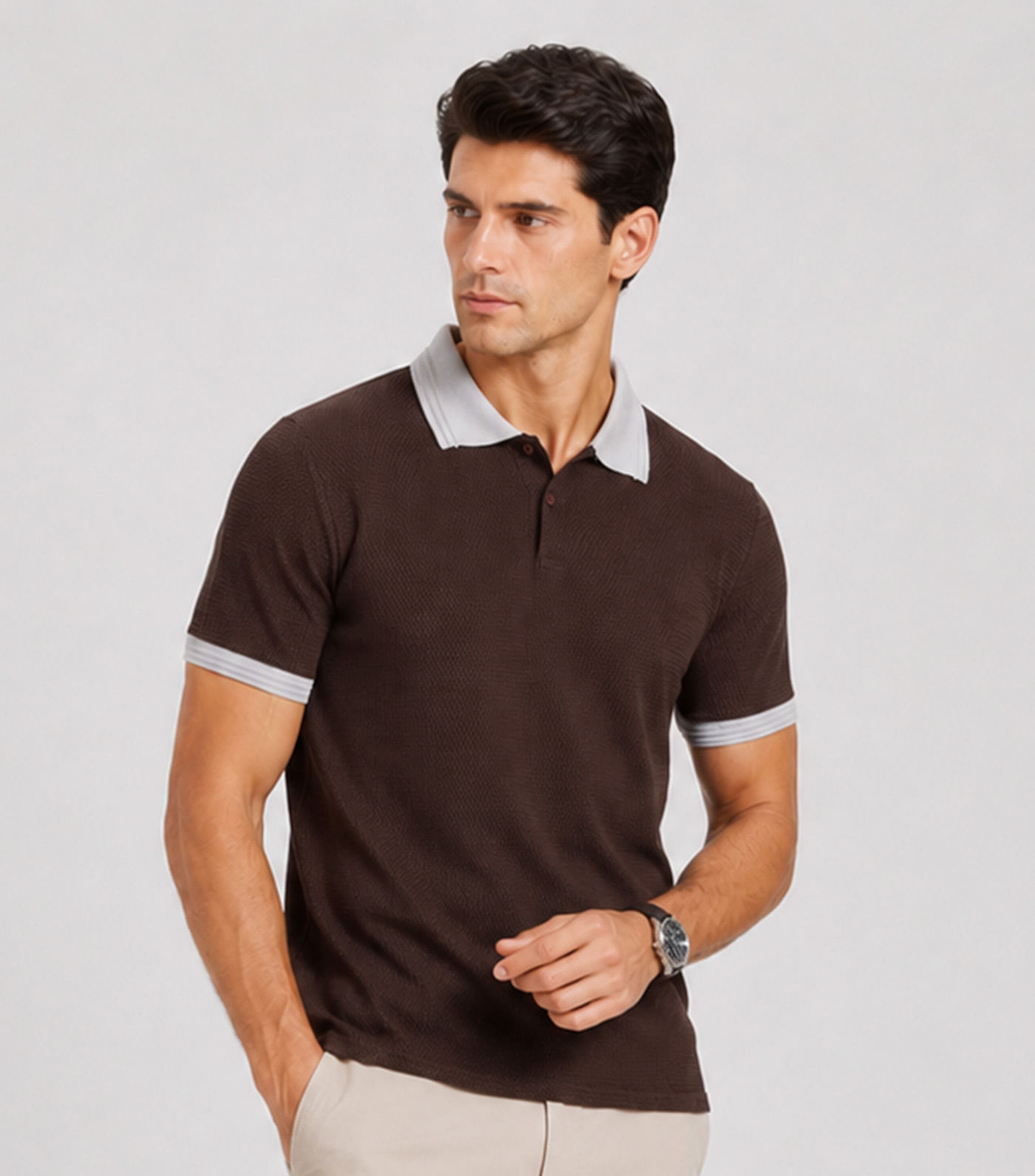 Camisa Polo Masculina Manga Curta Select Marrom - imagem 1