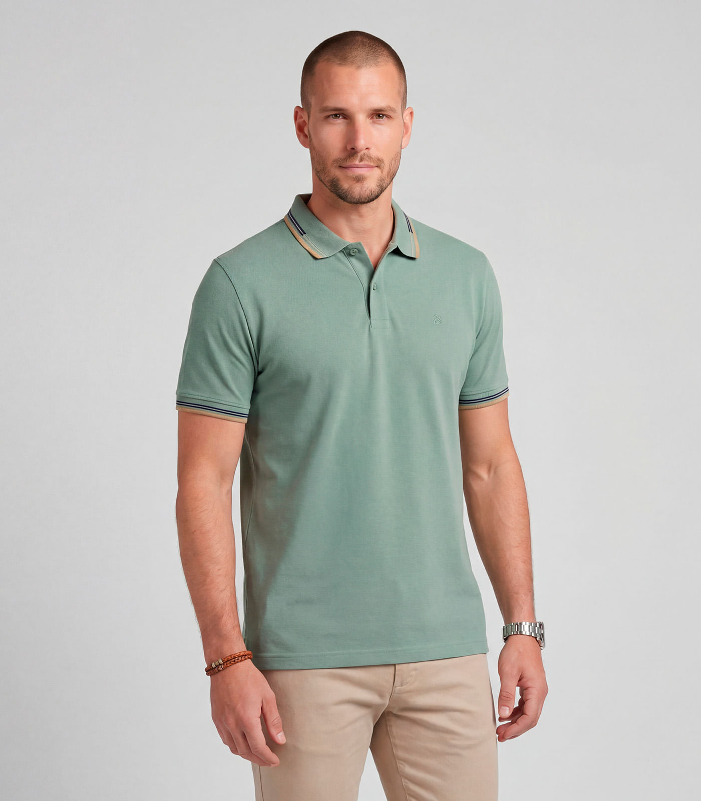 Polo Masculina Básica Cotton Diametro Verde - imagem 1