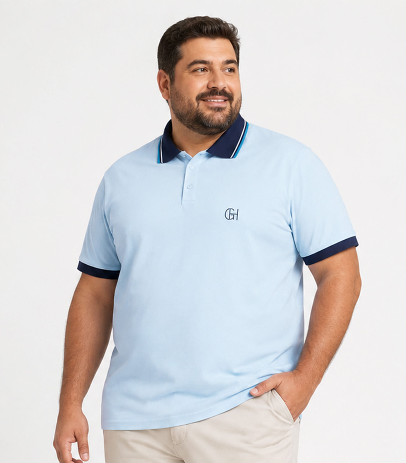 Camisa Polo Masculina Plus Size Manga Curta Select Azul - imagem 1