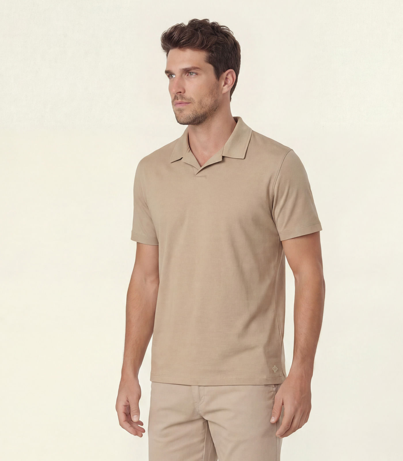 Polo Masculina em Ribana Viscose Diametro Bege - imagem 1