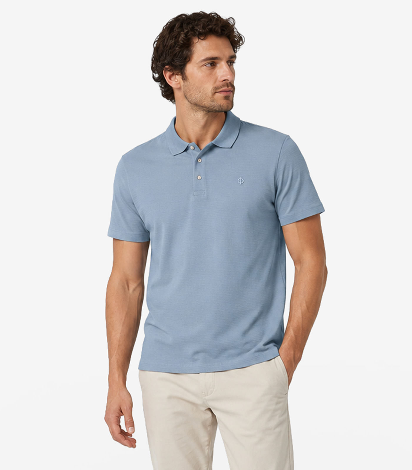 Polo Masculina Meia Malha Texturizada Diametro Azul - imagem 1
