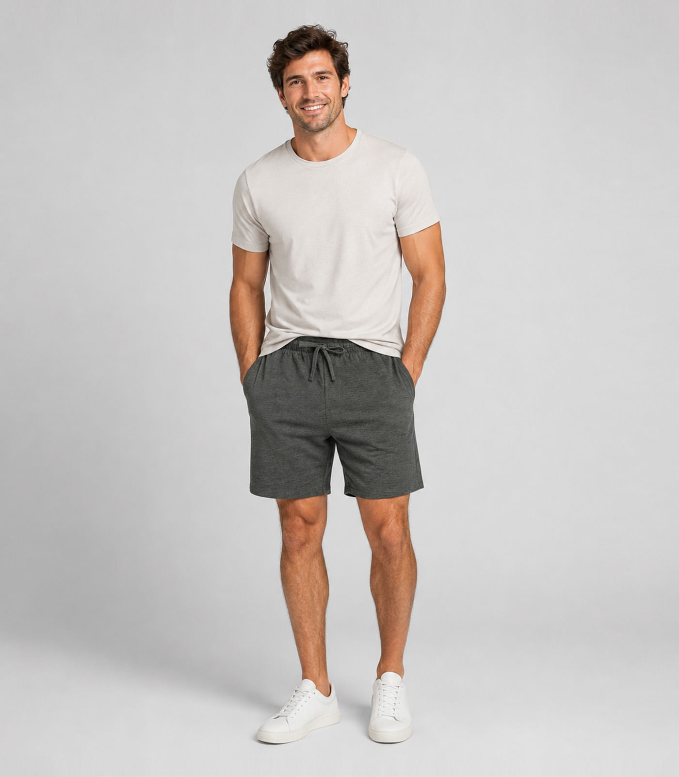Bermuda Masculina Moletinho Com Bolsos Rovitex Cinza - imagem 1