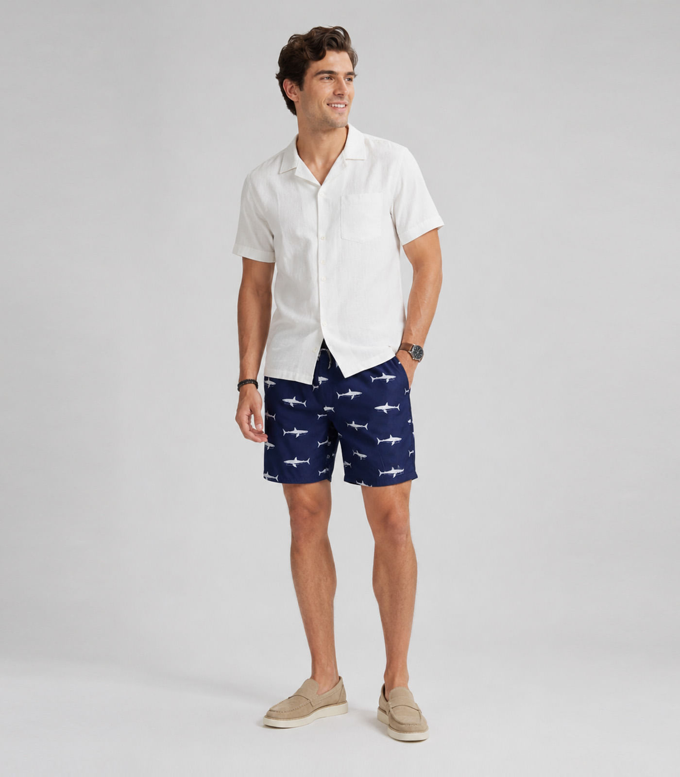 Bermuda Masculina Estampada Tactel Força Do Mar Azul - imagem 1